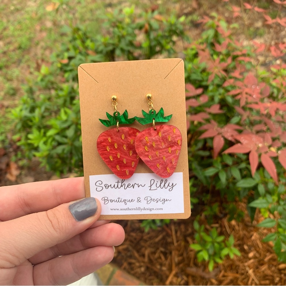 Strawberry Acrylic Dangle Earrings